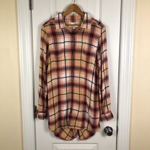 Aventura Flannel Shirt Womens Large Burgundy Plaid Gorpcore Cabin Boho Grunge‎